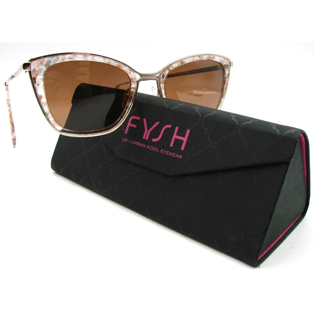 Fysh Sunglass Eyeglass Frames Only Pecan Kaleidoscope Gold #2072 Case 53-21-145